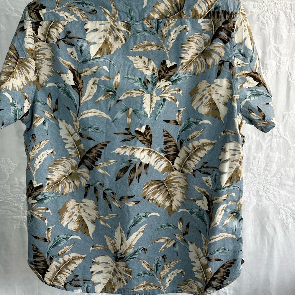 Denim & Flower Ricky Singh Blue Tropical Leaf Button Up Shirt Men’s XL - Picture 12 of 15
